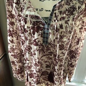 Sundance Cream Tie Front Blouse with Mandarin Collar